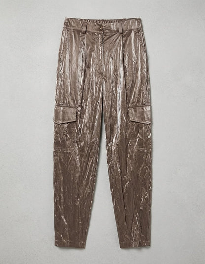 Fashion factory Metallic Shimmer Cargo Utility Two-Piece Set  gray women