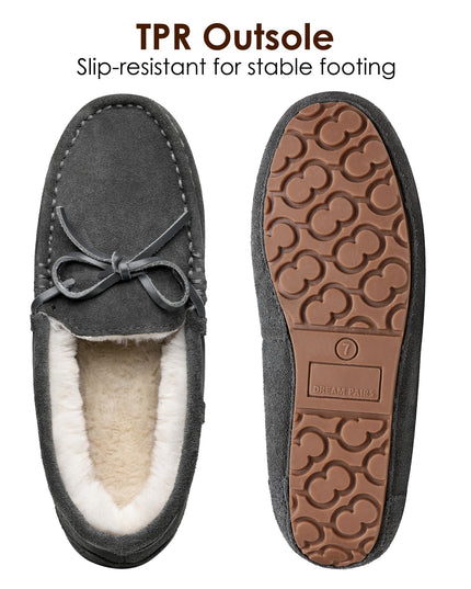 SIZE: 38 - DREAM PAIRS Women's Auzy-02 House Slippers Indoor Outdoor Moccasin Fuzzy Fluffy Furry Loafers Suede Leather Warm Shoes Size 6.5-7, Grey