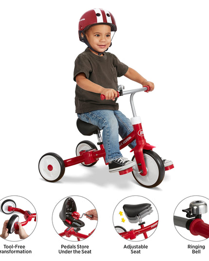 Radio Flyer Triple Play Trike, Toddler Tricycle, Balance Bike and Ride-On, Ages 1-3, Large, Red