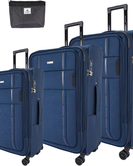 Pierre Cardin Lightweight Luggage Set of 3 for Travel, Softside Suitcase Set With TSA Approved Lock, Anti Theft Double Zipper And 8 Smooth Wheels (Navy)