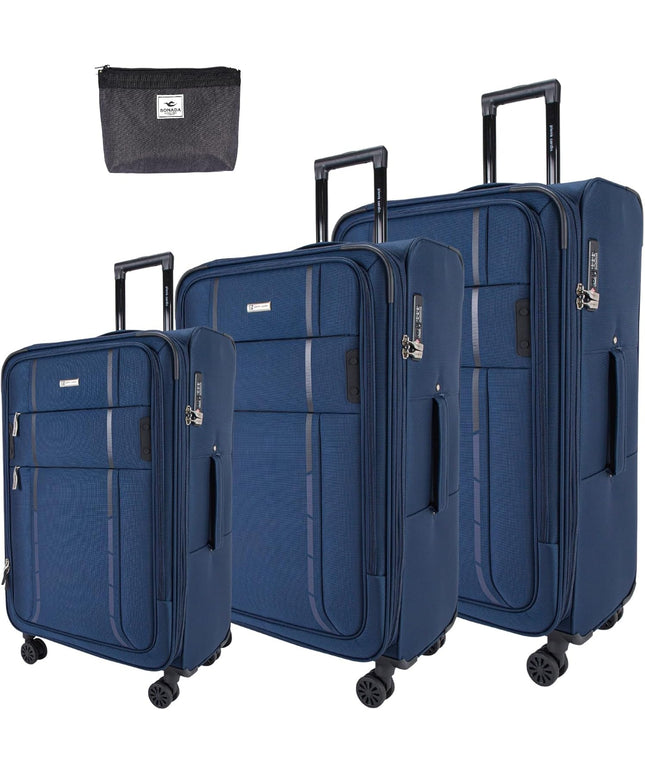 Pierre Cardin Lightweight Luggage Set of 3 for Travel, Softside Suitcase Set With TSA Approved Lock, Anti Theft Double Zipper And 8 Smooth Wheels (Navy)