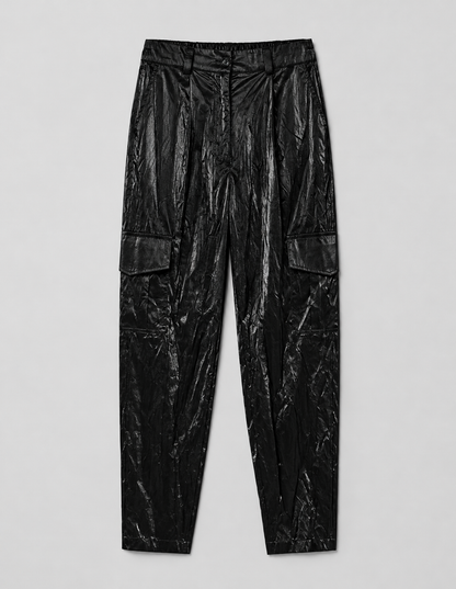 Metallic Shimmer Cargo Utility Two-Piece Set women black color