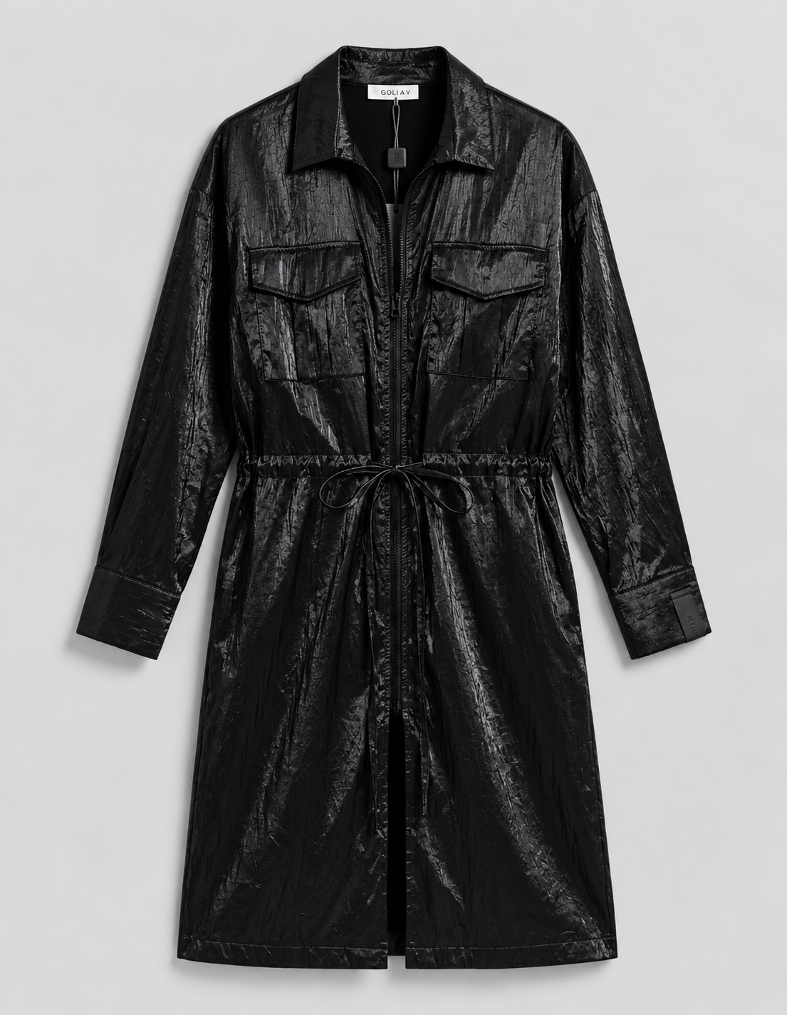 Metallic Shimmer Cargo Utility Two-Piece Set women black color