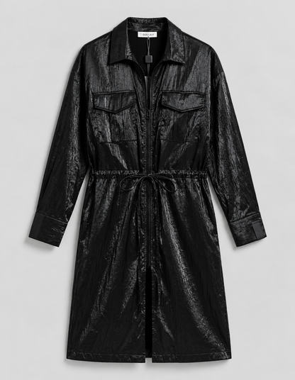 Metallic Shimmer Cargo Utility Two-Piece Set women black color