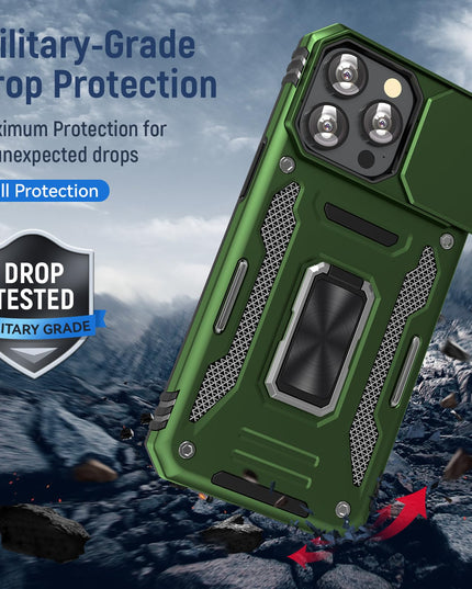 UKLCCU Case for 15 Pro iPhone Phone Case iPhone 15 Pro Case for Men with Slide Camera Cover, Built-in 360° Rotate Ring Stand for iPhone 15 Pro - Olive Green