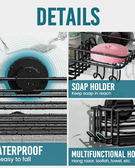 TAILI Shower Caddy Suction Cup 2 Pack with Hooks & Soap holder