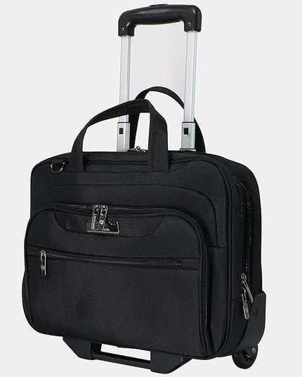 Pierre Cardin Rolling Laptop Bag Premium Wheeled Briefcase With ANTI THEFT TSA Lock Water-Resistant Pilot case, Roller Case Computer Bag UNISEX (PC85172-15TC (15.5 Inch - 2 Wheels)), black