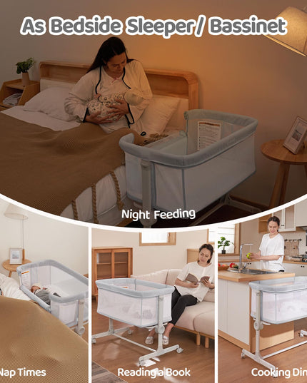 Ezebaby Baby Bassinet, Bedside Bassinet for Baby, Portable Baby Bassinets Bedside Sleeper for Newborn Baby Infants with Adjustable 7 Heights and All Mesh Sides, Mattress & Sheet Included