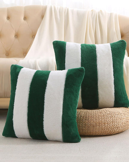Ikuoic Green and White Striped Throw Pillow Covers 40 X 40 cm Set of 2