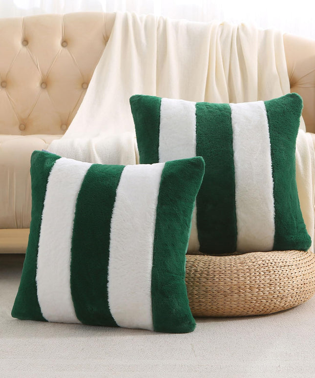 Ikuoic Green and White Striped Throw Pillow Covers 40 X 40 cm Set of 2