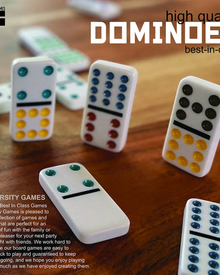 Front Porch Classics, Double 15 Color Dot Dominoes Set On-The-Go Travel Storage Tin, 2 to 12 Players Ages 8 to 99