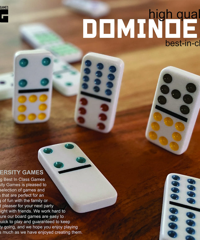 Front Porch Classics, Double 15 Color Dot Dominoes Set On-The-Go Travel Storage Tin, 2 to 12 Players Ages 8 to 99