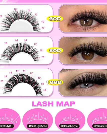wiwoseo Individual Eyelashes Cluster Lashes Kit Lashes Individual Cluster Kit 60+80+100D Lash Clusters
