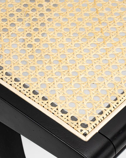 Accent Chair Dining Chairs Set of 2, Solid Wood Frame Boho Rattan Chair, Mid Century Modern Accent Chairs for Living Room Bedroom Dining Room Kitchen (Black)