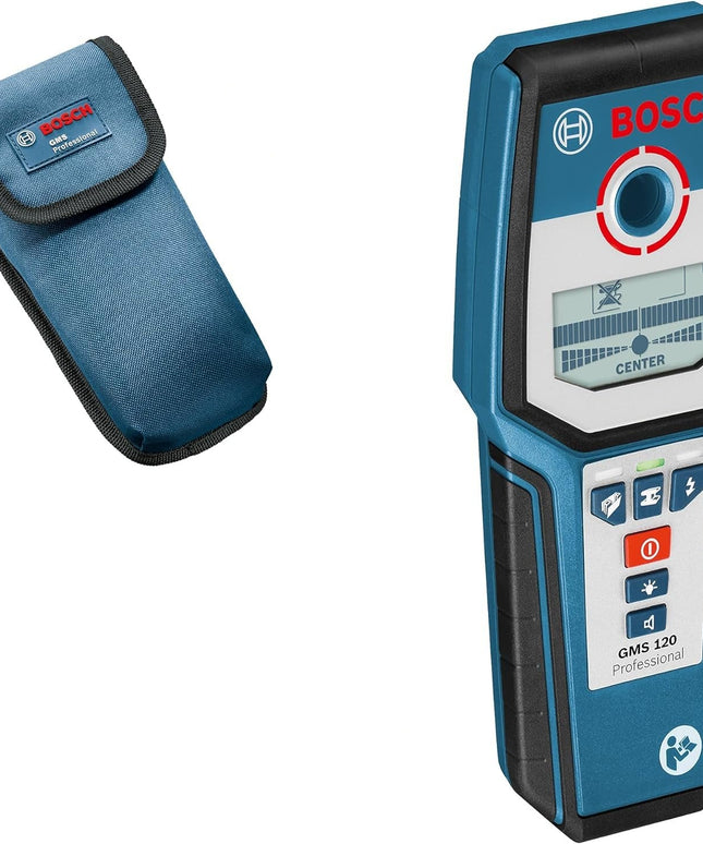 Bosch Professional Stud Finder GMS 120 (Drill Hole Marker, max. Detection Depth Wood/Magnetic Metal/Non-Magnetic Metal/Live Cable: 38/120/80/50 mm, in Cardboard Box)