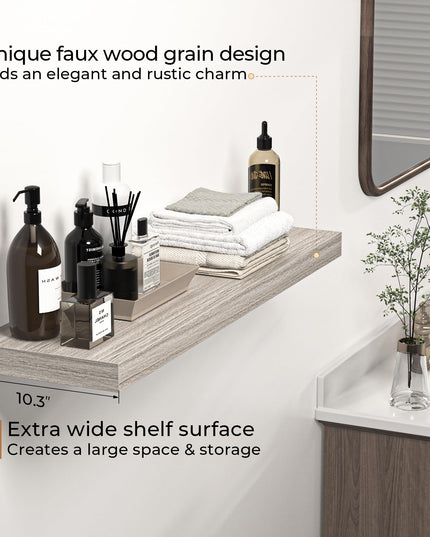 Floating Shelves - 10.3 Inch Deep Wall Shelf for Decor & Storage - Wall Mounted Display Shelving with Invisible Heavy-Duty Metal Bracket - 36" W x 10.3" D x 1.8" H - Set of 1 - Rustic Grey