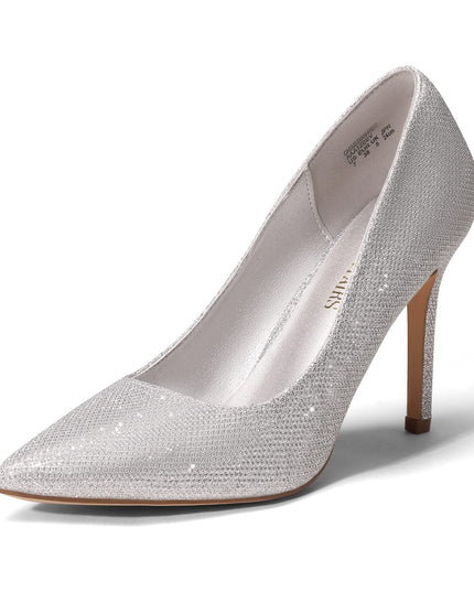 SIZE 41: DREAM PAIRS Women's Closed Toe High Heels Dress Pointed Toe Wedding Pump Shoes,Size 10,Silver/Glitter,Christian-New