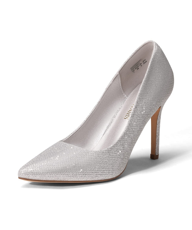 SIZE 41: DREAM PAIRS Women's Closed Toe High Heels Dress Pointed Toe Wedding Pump Shoes,Size 10,Silver/Glitter,Christian-New