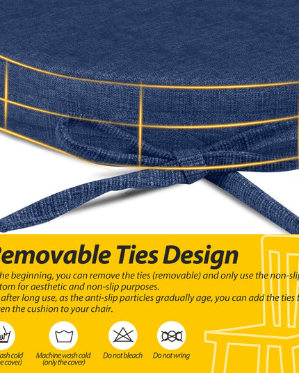 AAAAAcessories D-Shaped Chair Cushions for Dining Chairs with Ties and Removable Cover, 43 cm W x 40 cm L x 5 cm H, Set of 6, Blue