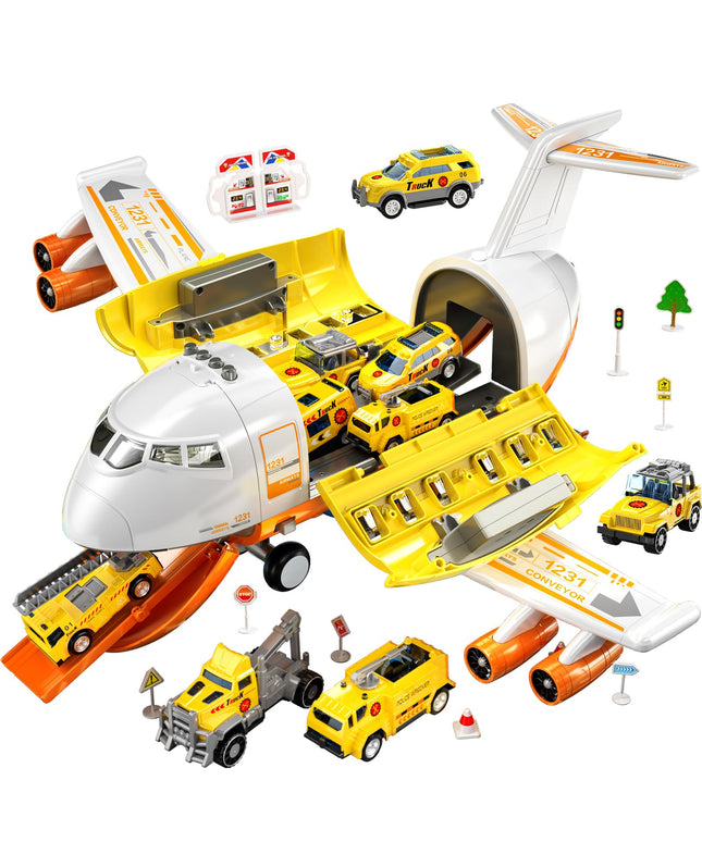 TEMI Toddler Airplane Toys for 3 Year Old, Toy Airplane for Boys Age 4-7, Large Spray Transport Airplane Toy with 12 Construction Vehicles, Toys for 3 4 5 6 7 8 Years Old