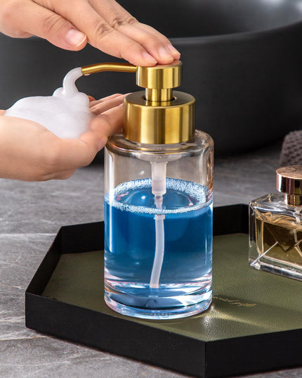 Enra Gold Foaming Soap Dispenser, 350 ml Thick Glass Bathroom Soap Dispenser (Gold Foam Dispenser)