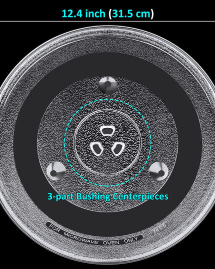 Jolaxy 12.4" Turntable Plate Replacement for Panasonic Emerson Frigidaire Oster Toshiba Microwaves, 12 3/8" Glass Cooking Tray with a Glove, Turntable Diameter 12.4 inch (31.5 cm)
