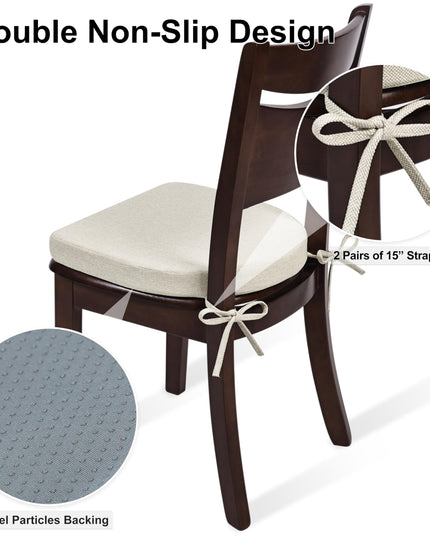 Shinnwa Chair Cushions for Dining Chairs 6 Pack, Kitchen Chair Cushions with Ties, Non-Slip Dining Chair Pads with Machine Washable Cover, 43x42CM, Beige