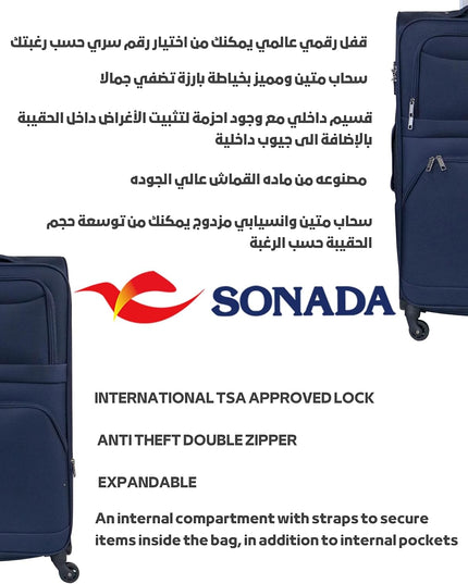 Sonada Lightweight Luggage 4 Wheels, ANTI Theft Digit Lock Softside Suitcase for travel (Set of 3, Navy)
