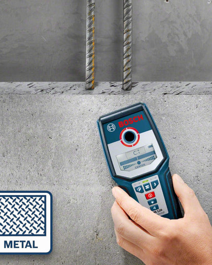 Bosch Professional Stud Finder GMS 120 (Drill Hole Marker, max. Detection Depth Wood/Magnetic Metal/Non-Magnetic Metal/Live Cable: 38/120/80/50 mm, in Cardboard Box)