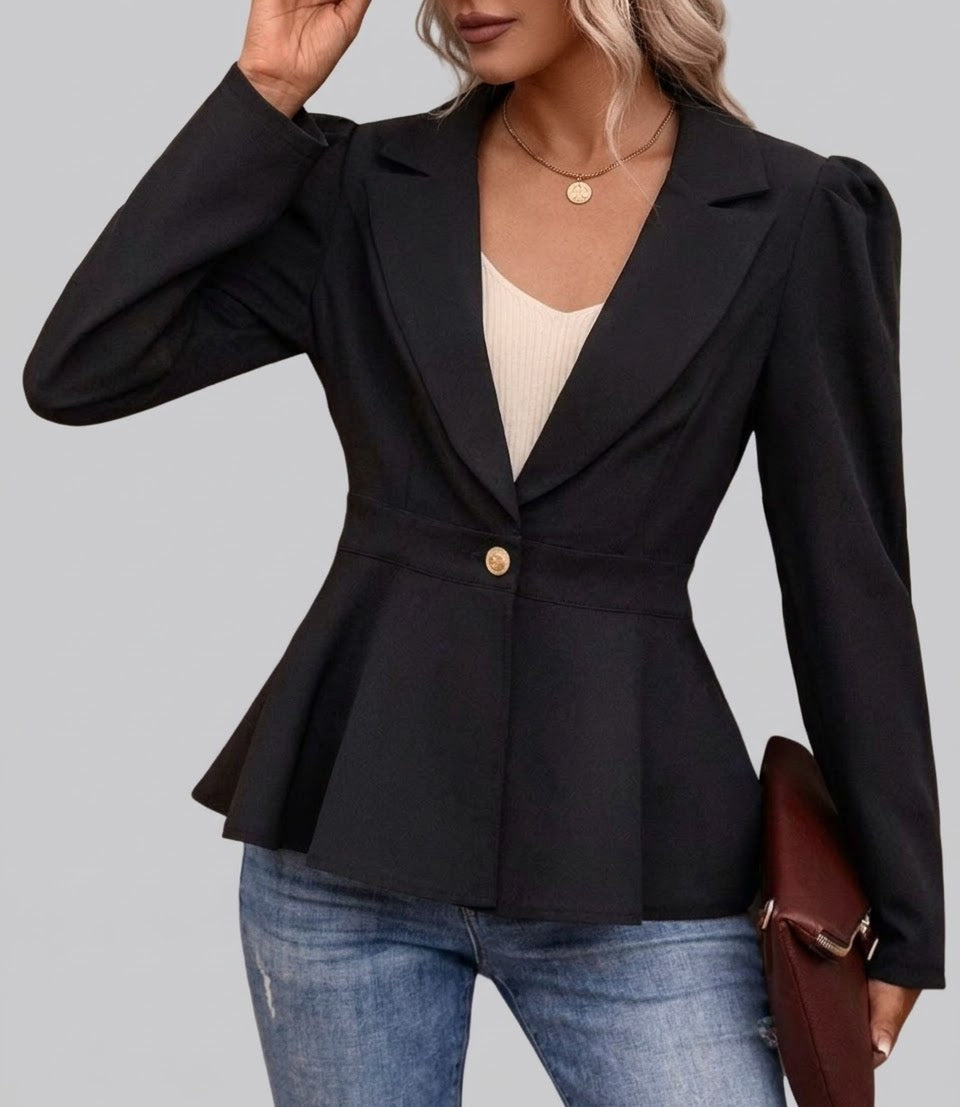 SHEIN LUNE Lapel Collar Single Button Peplum Blazer Fall Cloth For  Women black color