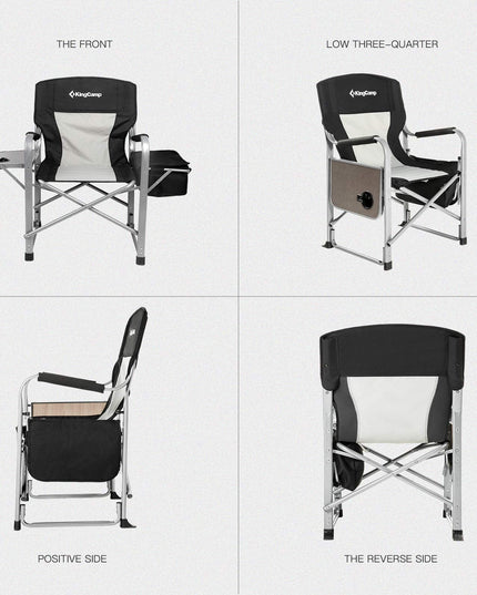 KingCamp Heavy Duty Camping Director Chair Outdoor Folding Chairs for Adults Oversized Camp Chair with Side Table, Cooler Bag, Padded Arms, for Fishing Sports Beach Picnic, Iron, Support 330lbs