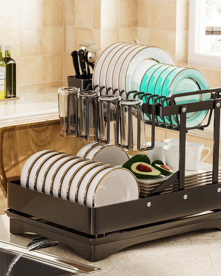 Hiviweer Dish Drying Rack, Multifunctional & Collapsible Dish Rack for Kitchen Counter, Black