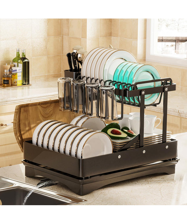 Hiviweer Dish Drying Rack, Multifunctional & Collapsible Dish Rack for Kitchen Counter, Black
