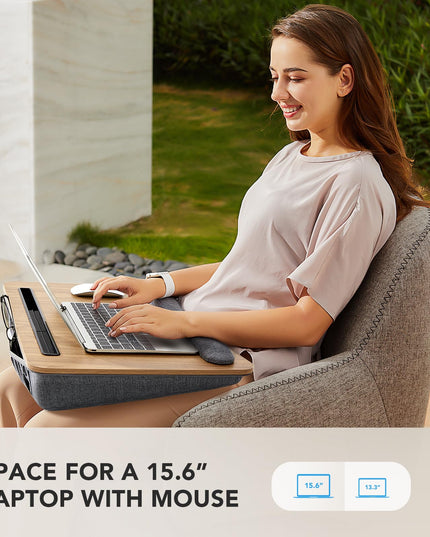 HUANUO Lap Laptop Desk-Portable Lap Desk with Cushion, Fits up to 43 cm Laptop, with Anti-Slip Strip & Storage Function