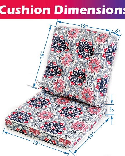 JMKaixin Outdoor Seat/Back Deep Chair Cushion Set for Patio Furniture 48x48 (Blue Red White)