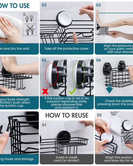 TAILI Shower Caddy Suction Cup 2 Pack with Hooks & Soap holder