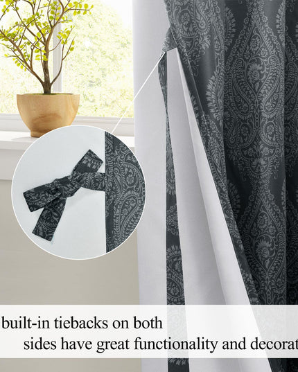 JIUZHEN Damask Ombre Blackout Curtains for Bedroom 132x244 cm