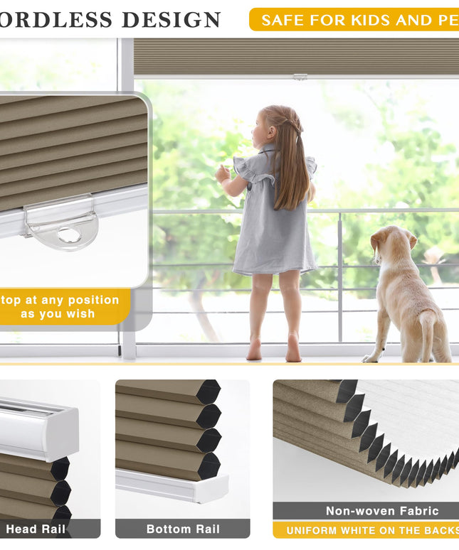 LazBlinds Cordless Cellular Blackout Honeycomb Shades with 4 cm cells,Size 86 cm W x 183 cm H Dark Coffee