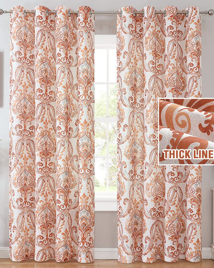 H.VERSAILTEX Linen Curtains 160 cm Length 2 Panels, Terry Red, Floral Pattern