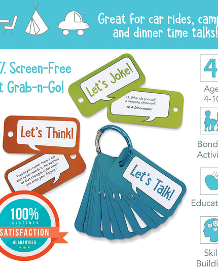 Open The Joy Let’s Chat 3–1 Conversation Starters Cards for Kids, Grab and Go Travel Card Games in Car, Airplanes, Talk, Think, Joke Cards - Ages 4+
