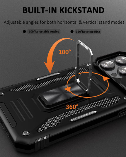 UKLCCU Case for iPhone 15 Pro Phone Case iPhone 15 Pro Case for Men Heavy Duty Armor Case with Slide Camera Cover, with Kickstand and Ring for iPhone 15 Pro - Black