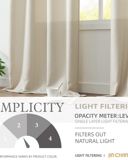 jinchan Curtains for Living Room Bedroom Linen Textured Curtains 213 cm Long 2 Panels Beige Farmhouse Curtains Casual Weave Back Tab Drapes Light Filtering Window Curtains Set Heathered Beige