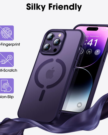 LOMILIO Magnetic for iPhone 14 Pro Max Case for MagSafe [No.1 Strong N52 Magnets] Translucent Matte [Military Grade Protection] for Women Girls Men iPhone 14 Pro Max Phone Case (6.7")-Deep Purple