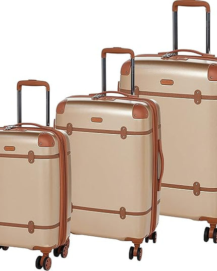 Pierre Cardin Classic Luggage Lightweight Suitcase for travel, TSA Approved, ANTI Theft Double Zipper Lock (Set of 3, Champagne)