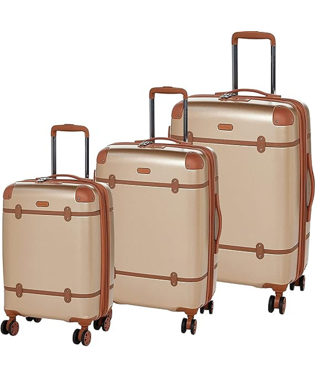 Pierre Cardin Classic Luggage Lightweight Suitcase for travel, TSA Approved, ANTI Theft Double Zipper Lock (Set of 3, Champagne)