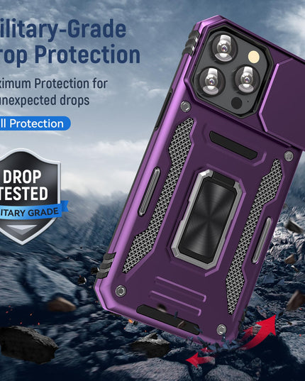 UKLCCU Phone Case for iPhone 15 Pro Case 15 Pro iPhone Phone Case for Women with Camera Cover Slide, Built-in 360° Rotating Kickstand for iPhone 15 Pro - Purple