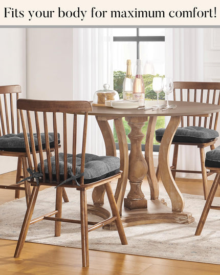 Basic Beyond Chair Cushions for Dining Chairs 4 Pack, Memory Foam Chair Cushion with Ties and Non Slip Backing 40 x 40 CM Tufted Chair Pads for Dining Chairs(Charcoal)