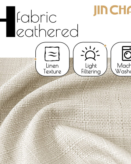 jinchan Curtains for Living Room Bedroom Linen Textured Curtains 213 cm Long 2 Panels Beige Farmhouse Curtains Casual Weave Back Tab Drapes Light Filtering Window Curtains Set Heathered Beige