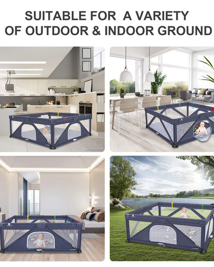 A ALFRESCOOL Baby Playpen, 47"x47"(15.5 sq. ft Space), Foldable Large Playpen for Babies and Toddlers, Indoor & Outdoor Baby Activity Center with Gate & Breathable Mesh, Anti-Fall Portable Play Pens