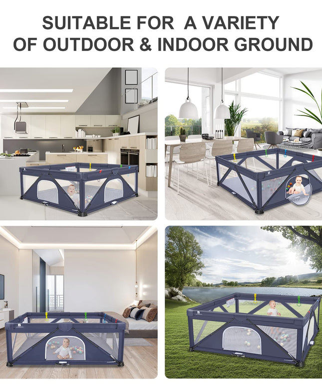 A ALFRESCOOL Baby Playpen, 47"x47"(15.5 sq. ft Space), Foldable Large Playpen for Babies and Toddlers, Indoor & Outdoor Baby Activity Center with Gate & Breathable Mesh, Anti-Fall Portable Play Pens